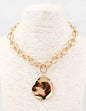 Thick Gold Chain with Hammered Textured Circle 16"-18" Necklace