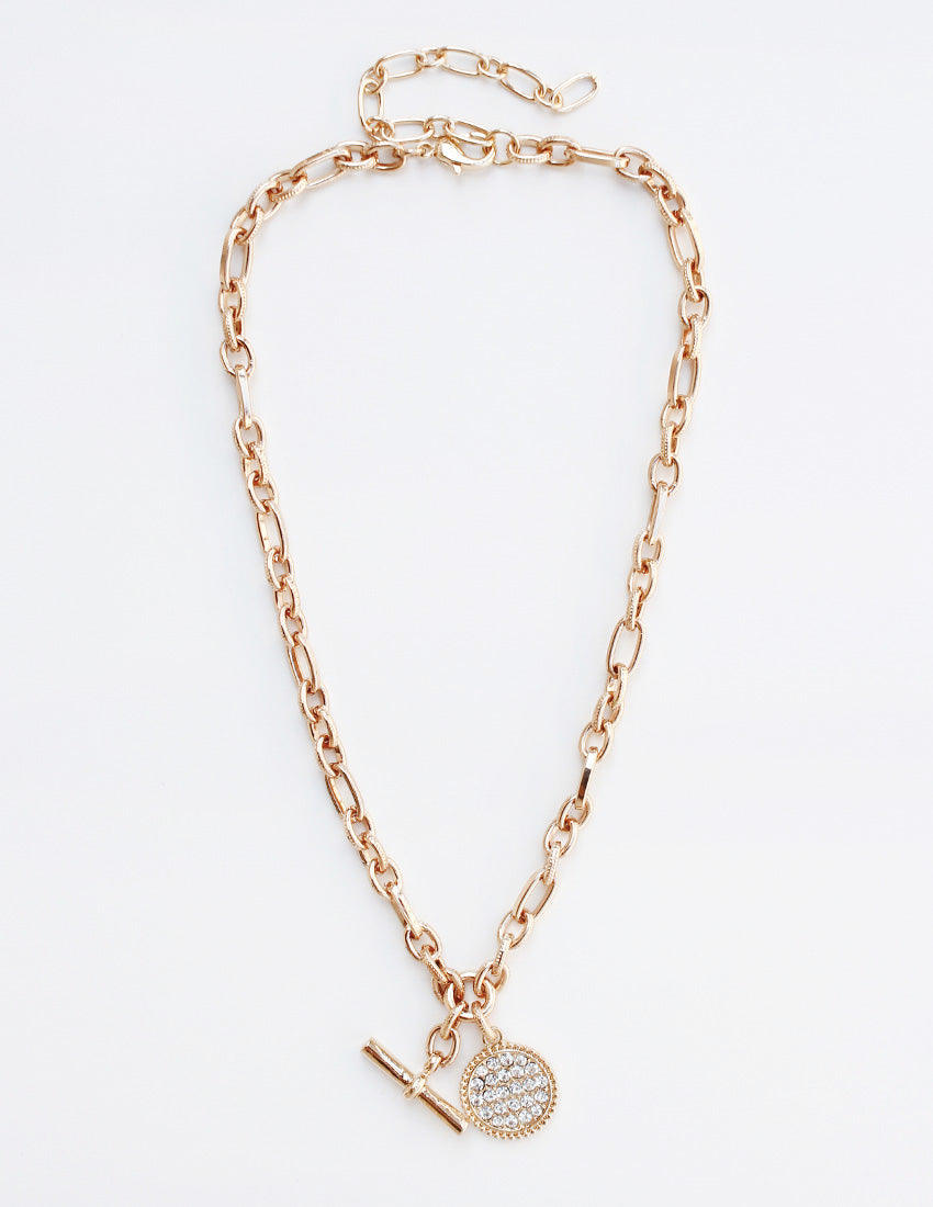 Gold Chain with Rhinestone and Toggle 16"-18" Necklace