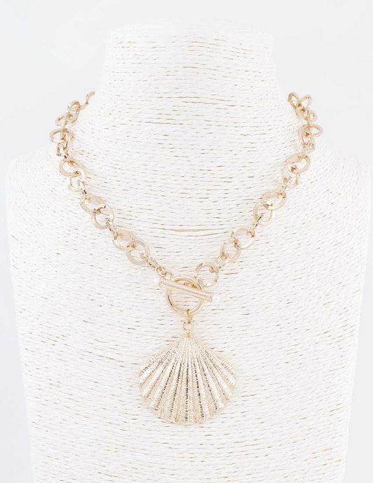 Gold Open Circles with Gold Hammered Shell Charm 16"-18" Necklace