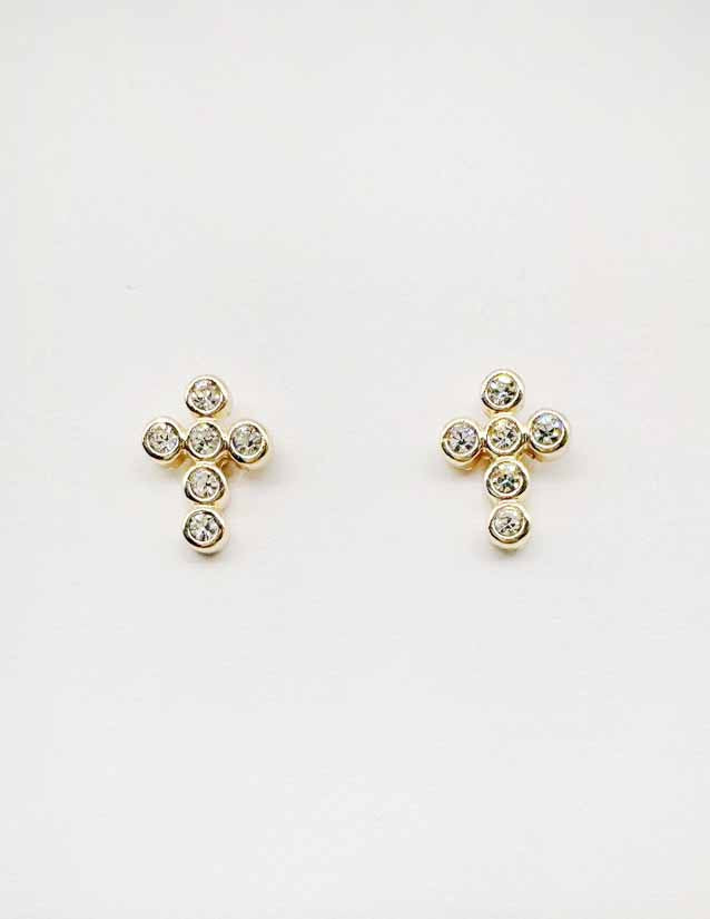 Gold with Rhinestone Cross .5" Stud Earring