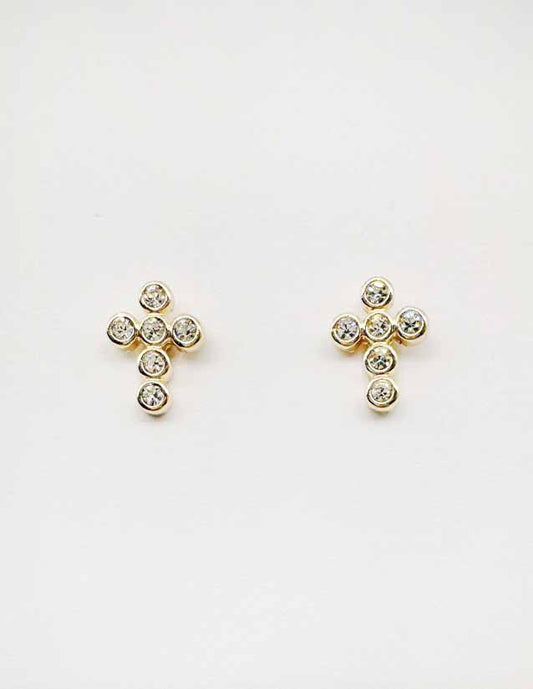 Gold with Rhinestone Cross .5" Stud Earring