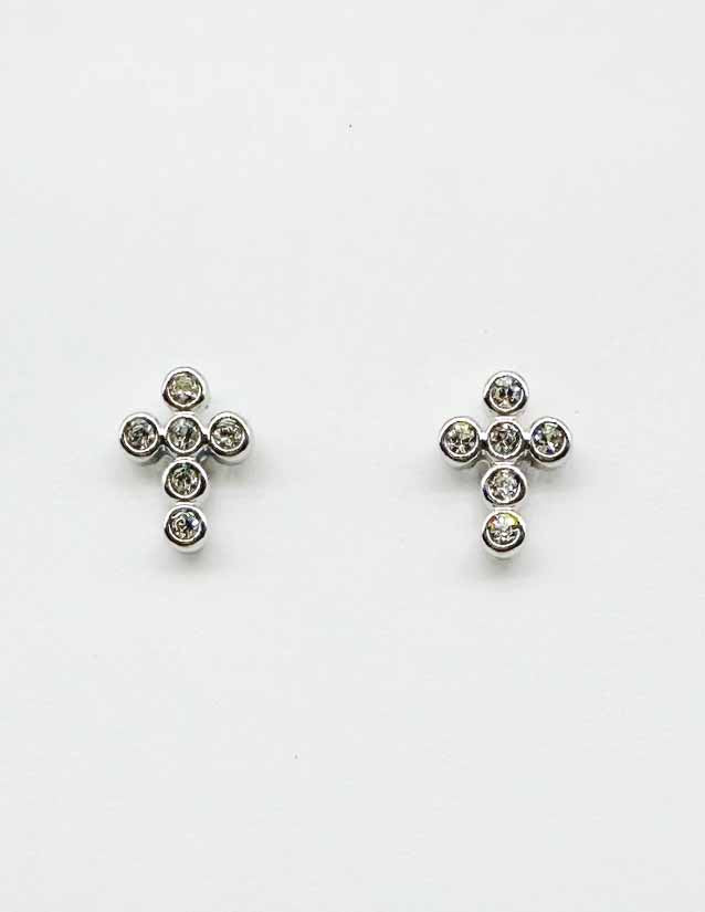 Silver with Rhinestone Cross .5" Stud Earring