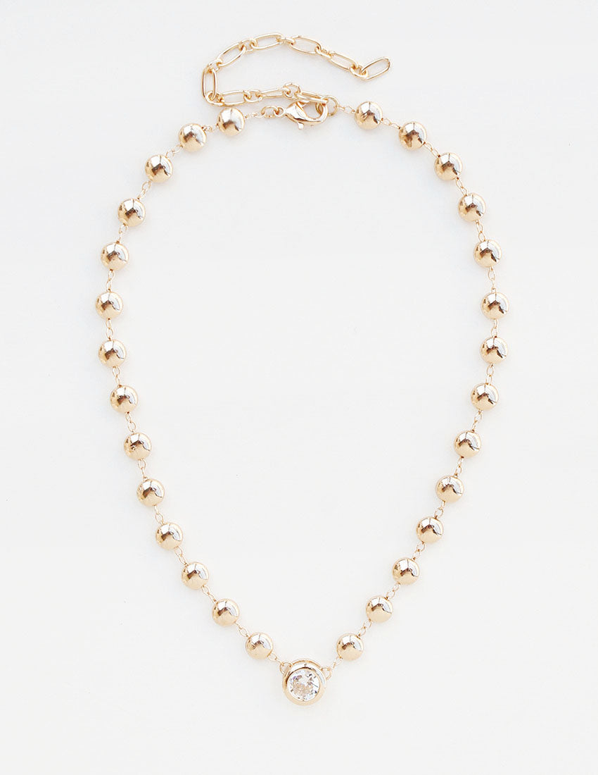 Gold Beaded Chin with Clear Crystal 16"-18" Necklace