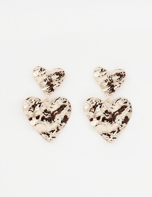 Gold Hammered Textured 2" Heart Earring