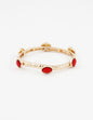 Hammered Gold Textured and Red Stone Stretch Bracelet