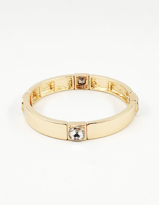 Gold Stretch Bracelet with Square Crystal Accent