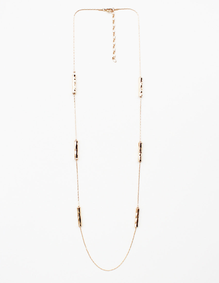 Gold Hammered Bar and Chain 32" Necklace, Great for Layering!