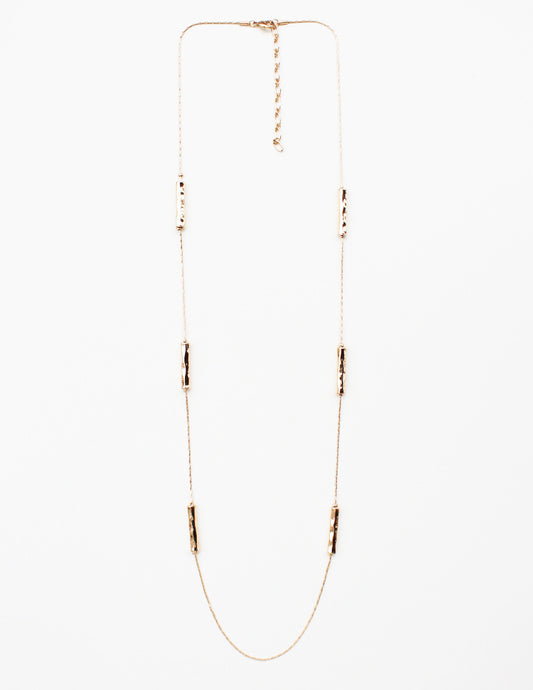 Gold Hammered Bar and Chain 32" Necklace, Great for Layering!