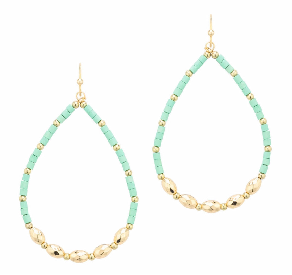 Mint Wood and Gold Beaded Teardrop 2" Earring – Whats Hot Jewelry