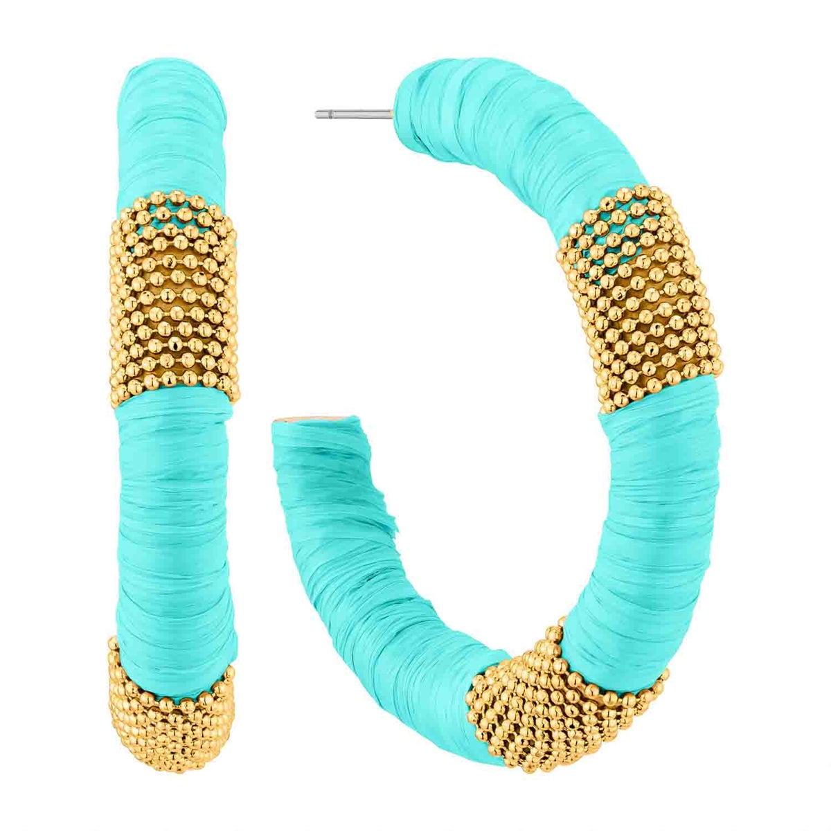 Mint Raffia and Gold Beaded Accent 1.75" Hoop Earring – Whats Hot Jewelry