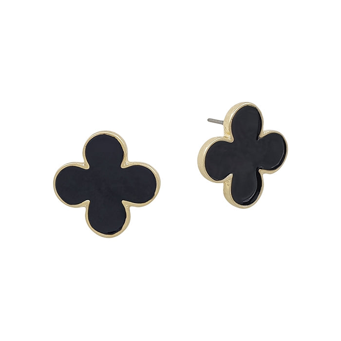 Black Enamel Clover Stud .5" Earring – Whats Hot Jewelry