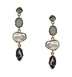 Light Blue and Gold with Freshwater Pearl 1.5" Drop Earring