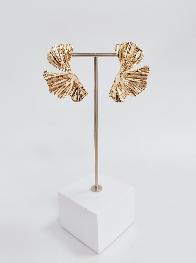 Gold Waved Fan Stud 1.25" Earring