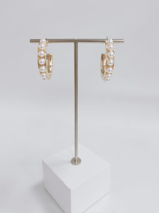 Gold Hoop with Pearl 1" Earring