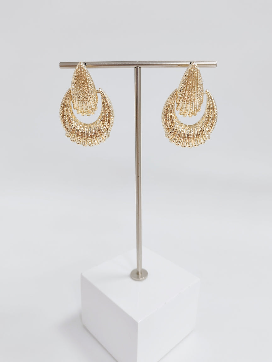 Gold Geometric Textured 2" Earring