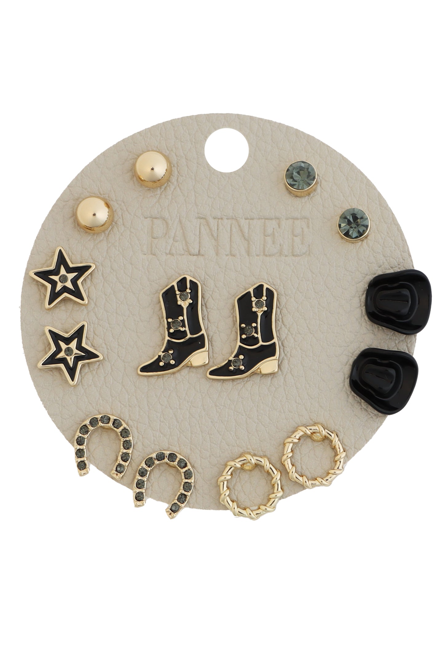 Black Cowboy Boot, Western Set of 7 Stud Earrings