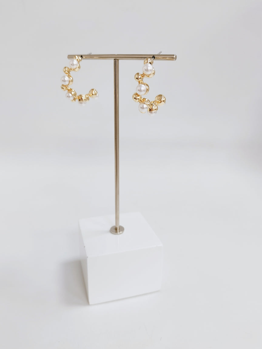 Gold and Pearl Geometric 1.5"Earring