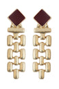 Maroon Enamel Square with Gold Geometric Drop 2" Earring