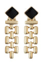 Black Enamel Square with Gold Geometric Drop 2" Earring