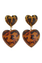 Cheetah Print Acrylic Double Heart Drop Earring