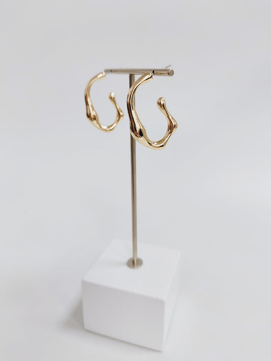 Gold Textured 2" Oval Hoop Earring