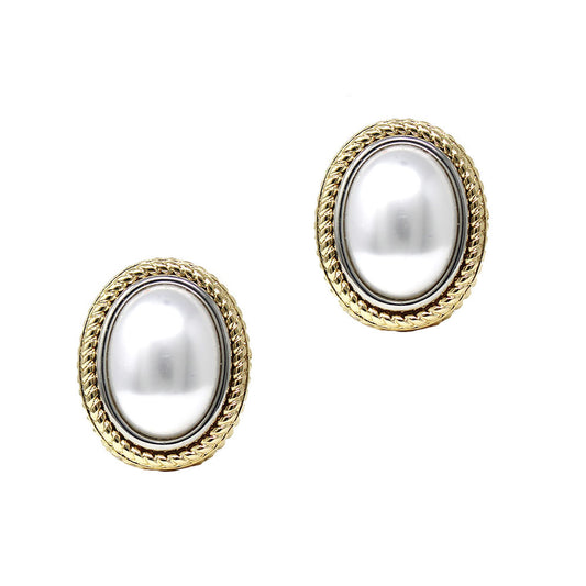 Gold Oval with Pearl Stud 1" Earring