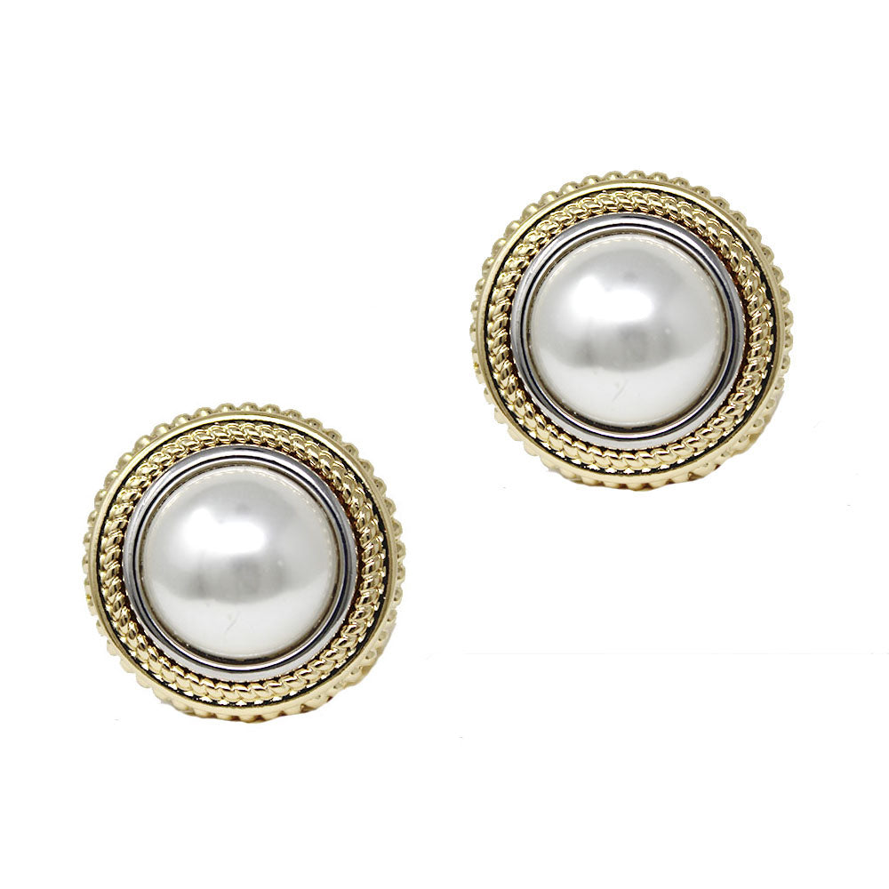 Gold Circle with Pearl Stud 1" Earring