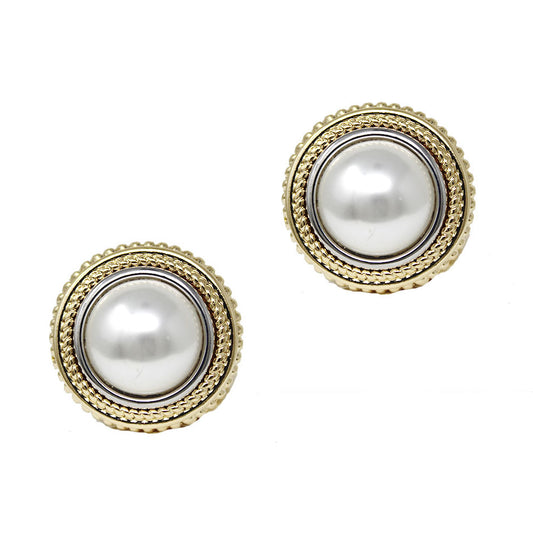 Gold Circle with Pearl Stud 1" Earring