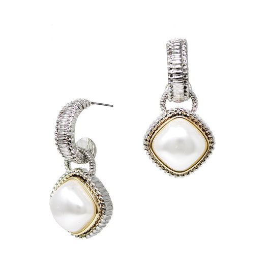 Antiqued Style Silver and Gold with Diamond Pearl 1" Earring