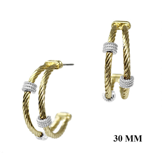 Gold Wired with Silver Rhinestone Accents 1.5" Earring