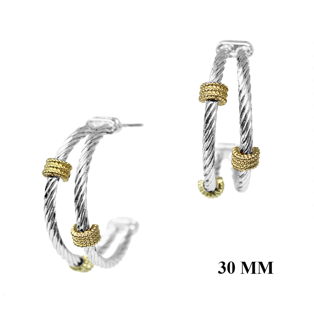 Silver Wired with Gold Rhinestone Accents 1.5" Earring