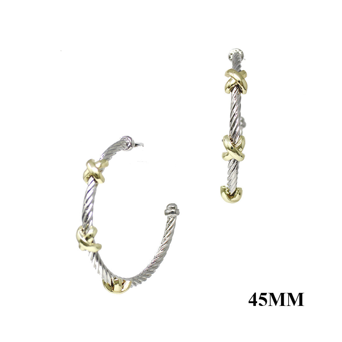 Silver Wired with Gold Xs 2" Hoop Earring