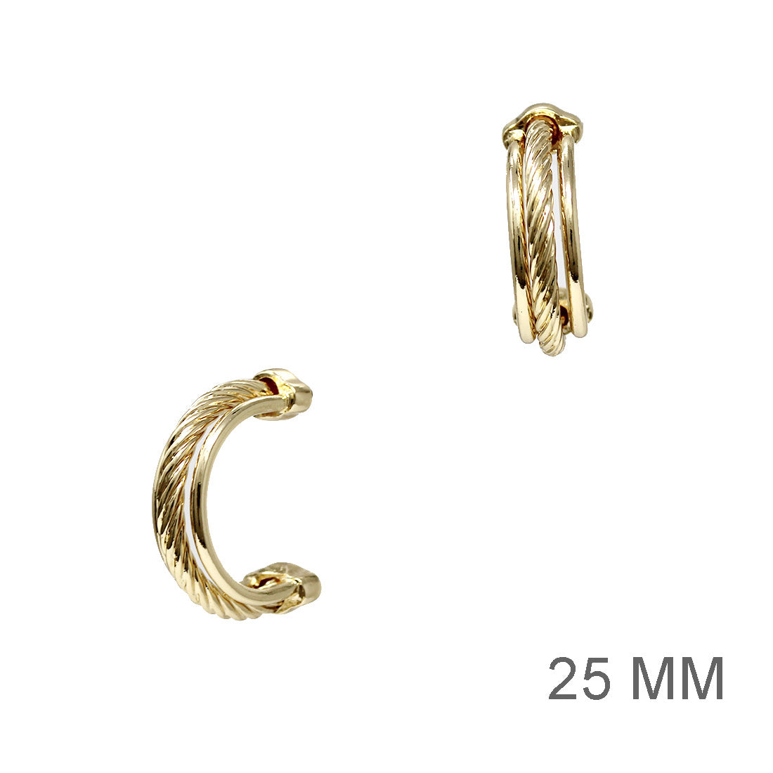 Gold Triple Layered with Twisted Middle 1" Hoop Earring