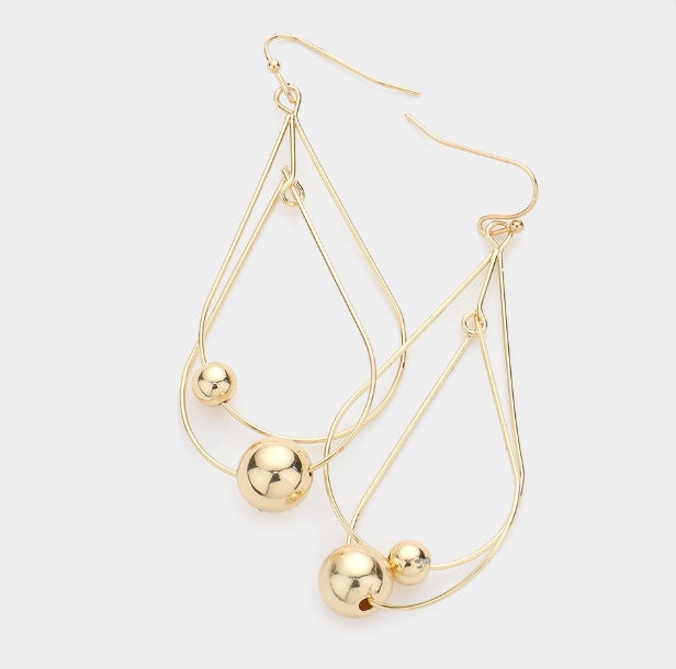 Gold Layered Oval Ball Drop 1.75" Earring