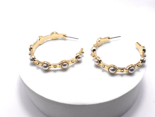 Pearl and Gold 2" Hoop Earring