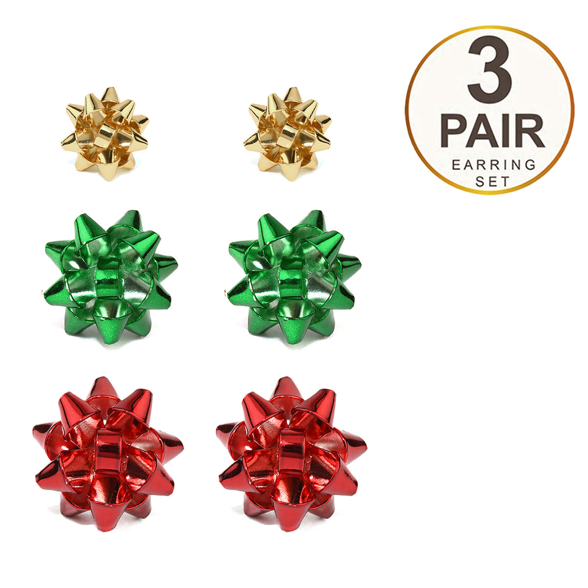 Christmas Set of 3 Bow Stud Earrings