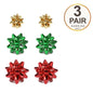 Christmas Set of 3 Bow Stud Earrings