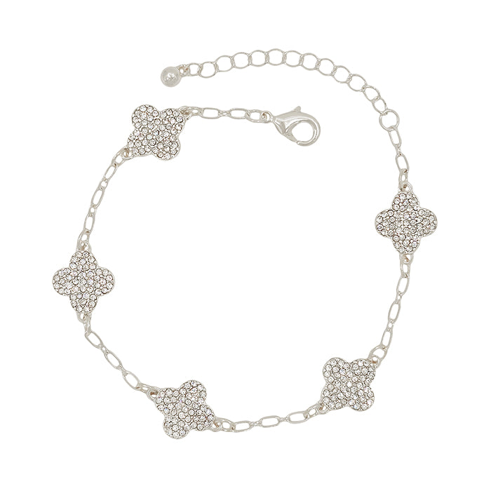 Silver Pave Clover Chain Bracelet 7.5-8"