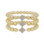 Set of 3 Gold Beaded Bracelets with Pave Clover