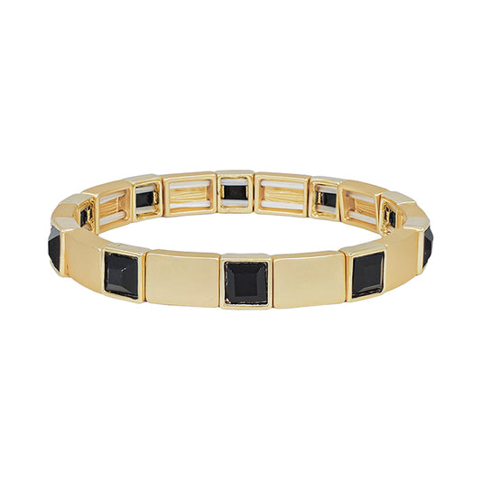 Gold Ribbed Bracelet with Black Square Accent