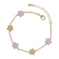 Gold Chain with Color Coated Pink and Gold Flower Accent 7.5" Bracelet