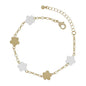 Gold Chain with Color Coated White and Gold Flower Accent 7.5" Bracelet