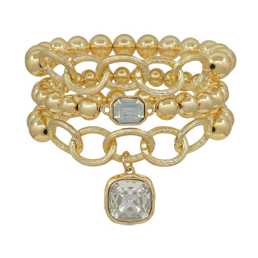 Set of 3 8MM & 10MM Clear Crystal Stone Stretch Bracelet