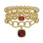 Set of 3 8MM & 10MM Red Crystal Stone Stretch Bracelet