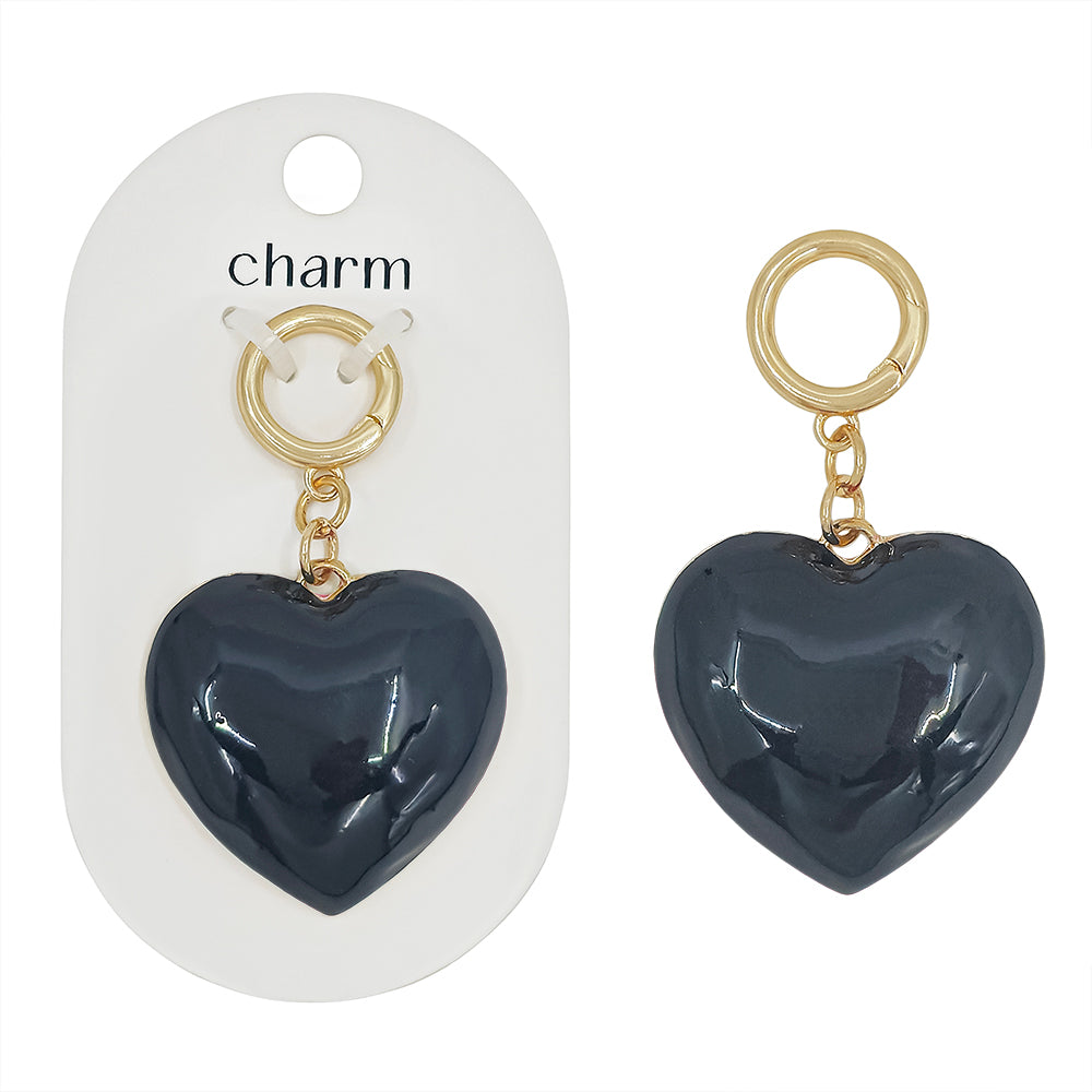 Black Color Coated Heart 1.5" Charm, Great for Scarf Necklaces