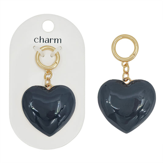 Black Color Coated Heart 1.5" Charm, Great for Scarf Necklaces