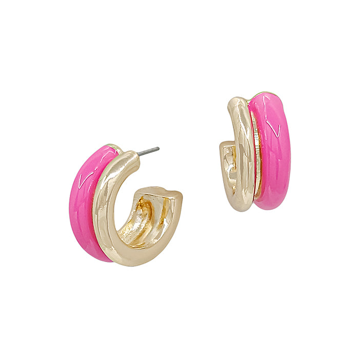 Small Gold and Hot Pink 1" Hoop Earring