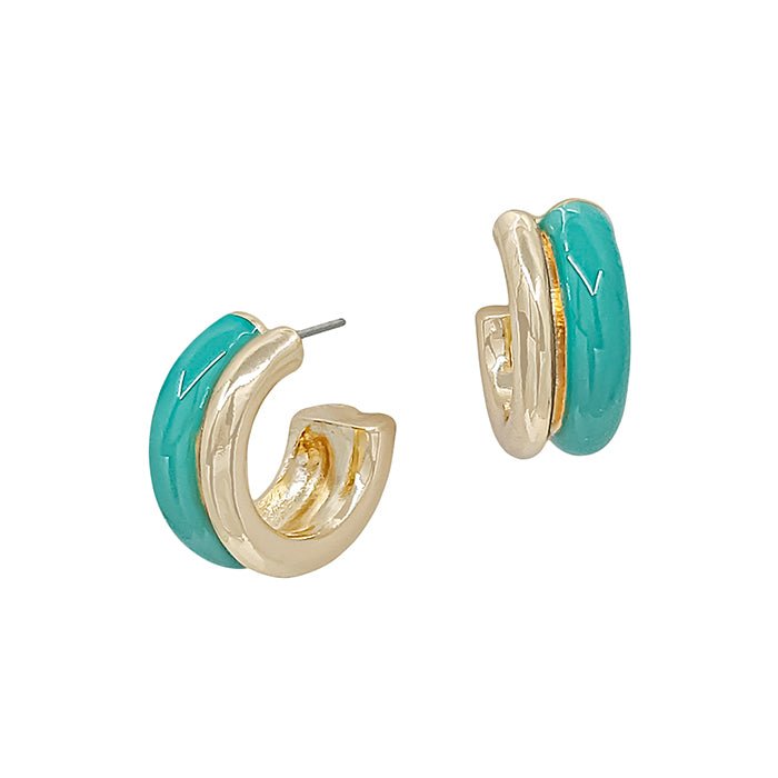 Small Gold and Teal 1" Hoop Earring