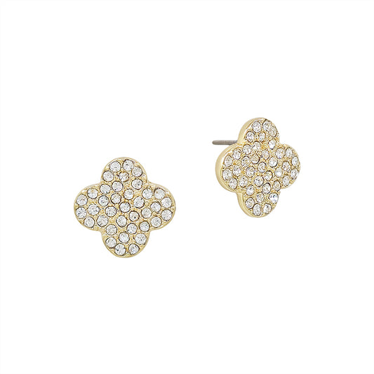 Gold Rhinestone Clover Stud .5" Earring