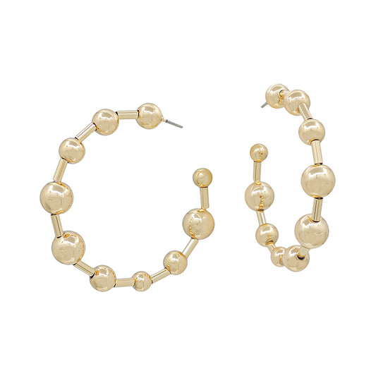 Gold Graduated Beaded 1.75" Hoop Earring